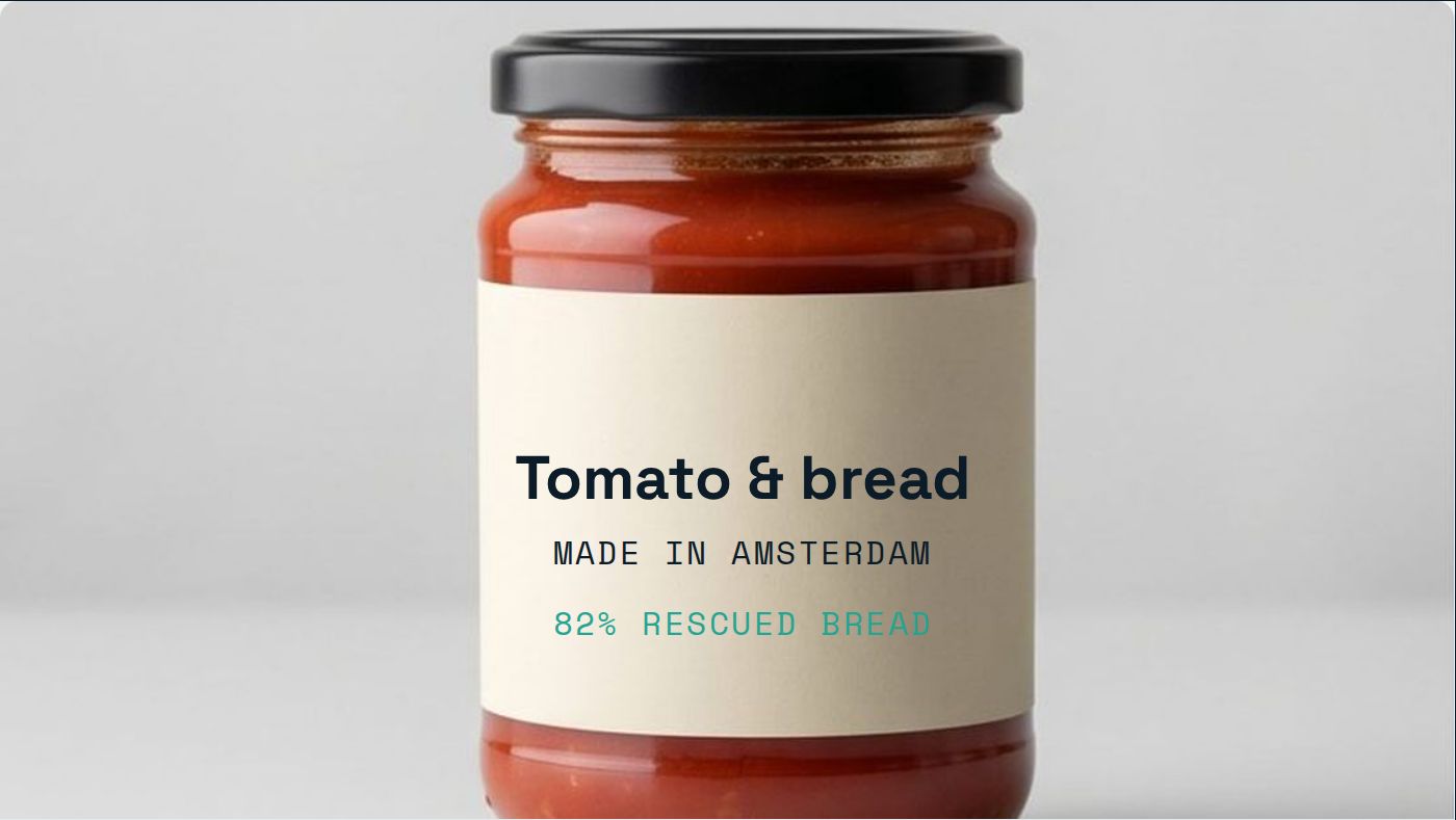 The same jar without the sticker, the label states 82% rescued bread